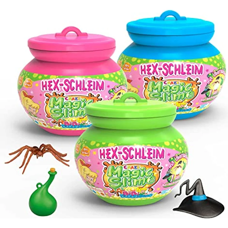 CRAZE Magic Slime Bibi Blocksberg 3er Set, Experimentierschleim inkl. Spielfigur, bunt, mit Glitzer und Hexenkessel – Bild 1