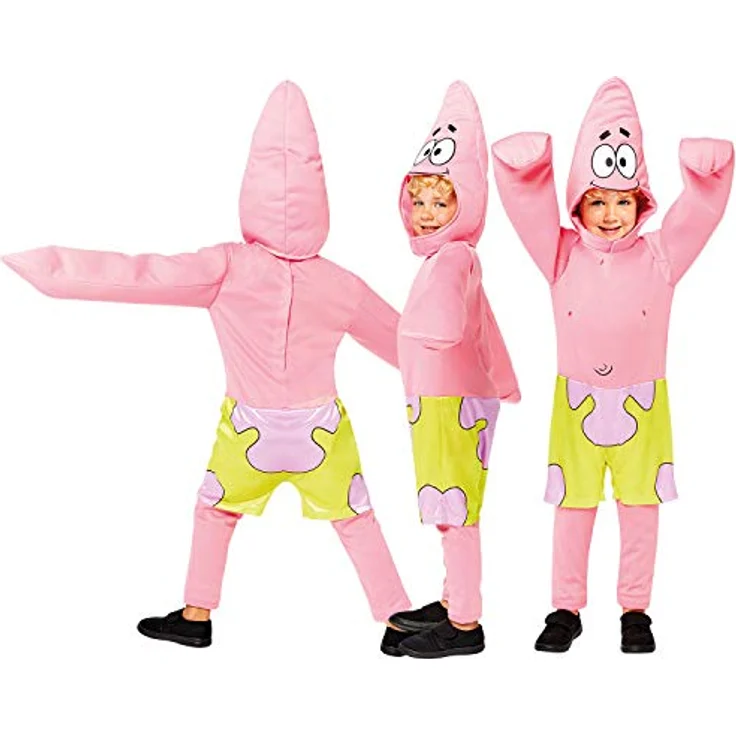 Amscan Kinderkostüm Patrick, rosafarbener Overall mit Mütze für 3-4 Jahre (104), lizenziertes Spongebob-Design – Bild 7