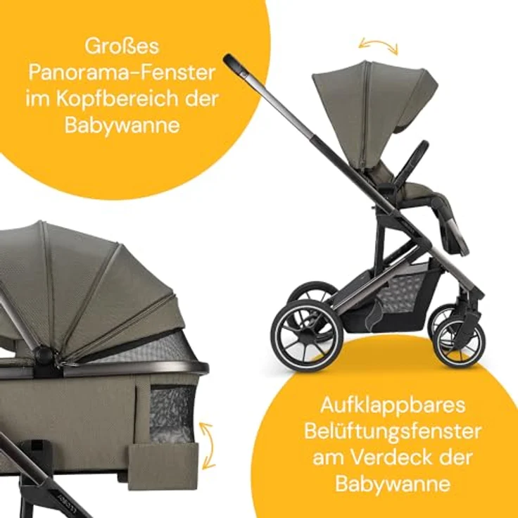 Osann Kombi-Kinderwagen Juntos Teak - bis 22 kg belastbar, umsetzbare Sitzeinheit, Babywanne mit Matratze & Regenschutz, Gratis Mobilitätsgarantie – Bild 4