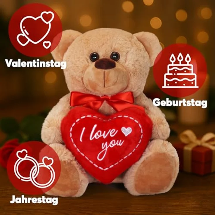 matches21 Teddybär mit Herz hellbraun beige Kuscheltier 25 cm - Ich pass auf – Bild 2
