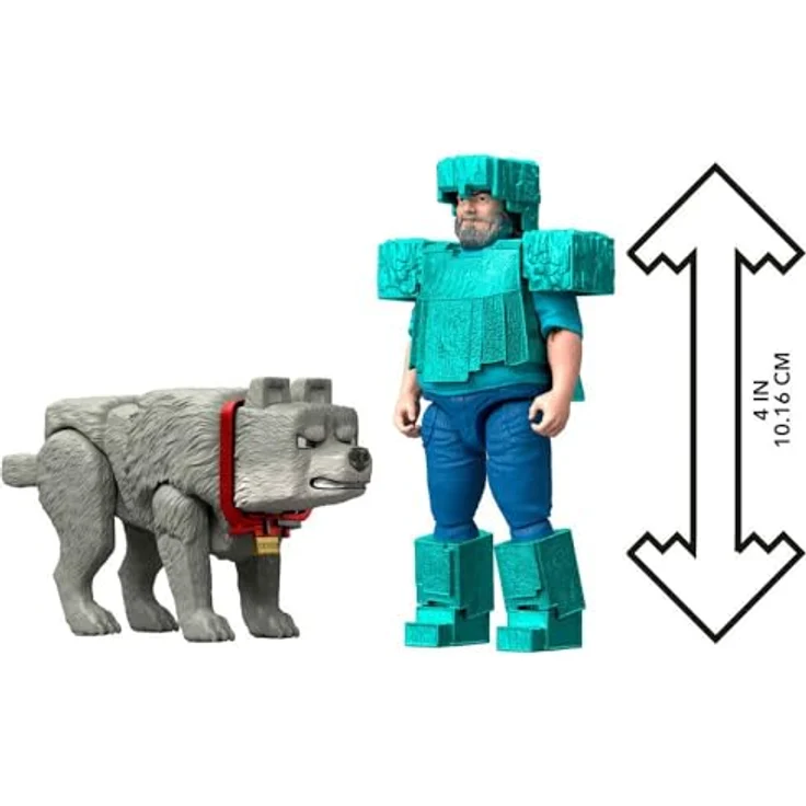 Mattel Minecraft JFR71 Movie Core Scale Steve und Wolf Actionfiguren-Set, 2 Stück, 10,2 cm, Steve in Diamantrüstung – Bild 5