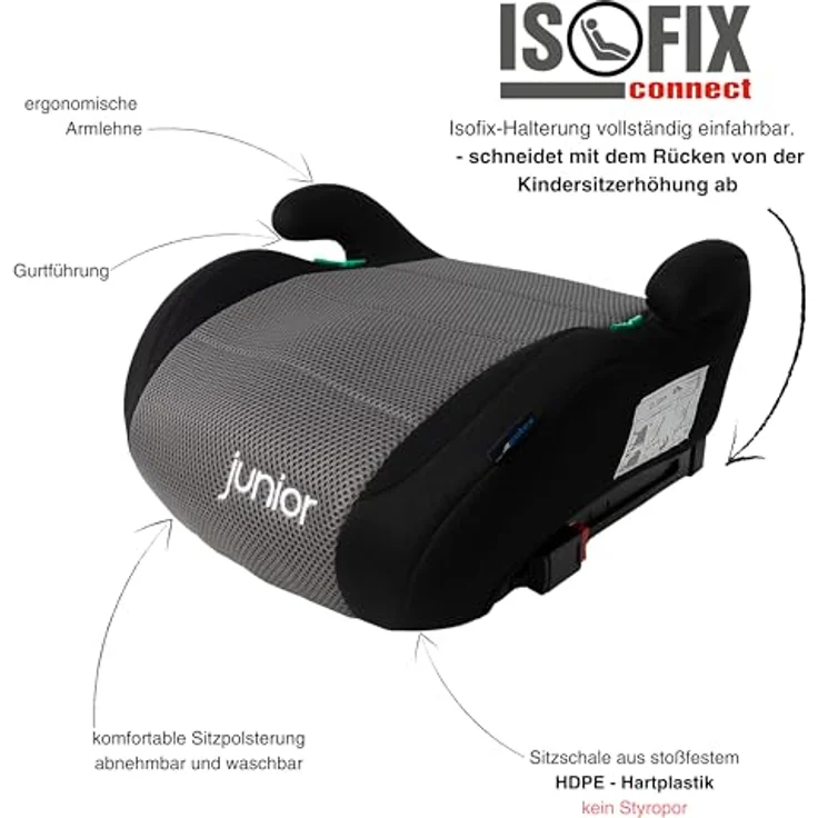 Petex Kindersitzerhöhung Max Plus, ab: 6 Jahren, ISOFIX-Befestigung & 3-Punkt-Gurt, schwarz – Bild 2