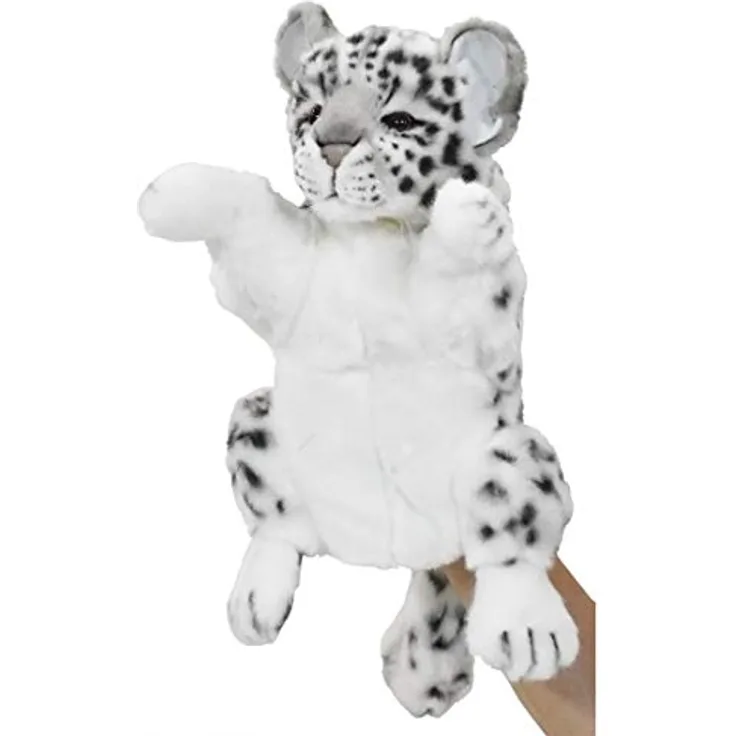 Hansa Creation Schneeleopard Handpuppe, Kuscheltier mit weichem, dichtem Fell und mystischem Blick