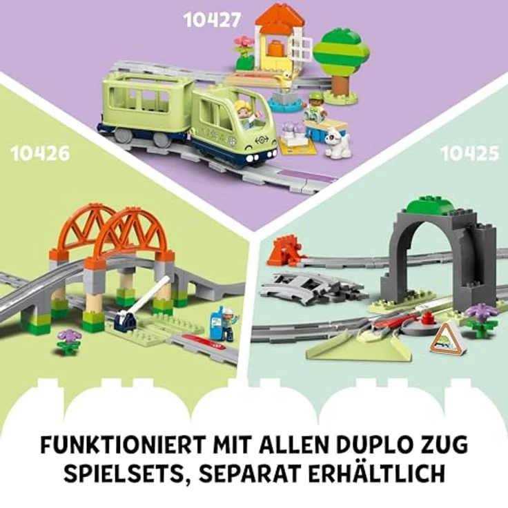 LEGO DUPLO Town 10427 Interaktive Abenteuer-Eisenbahn, Lernspielzeug für Kleinkinder mit 4 Figuren und 5 Aktionssteinen, Mehrfarbig – Bild 8