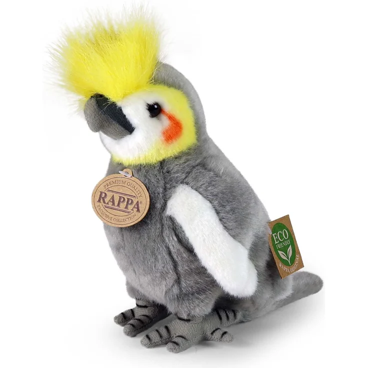 RAPPA Plüschpapagei Nymphensittich, 18 cm, umweltfreundlich, handgenäht aus recycelten Materialien