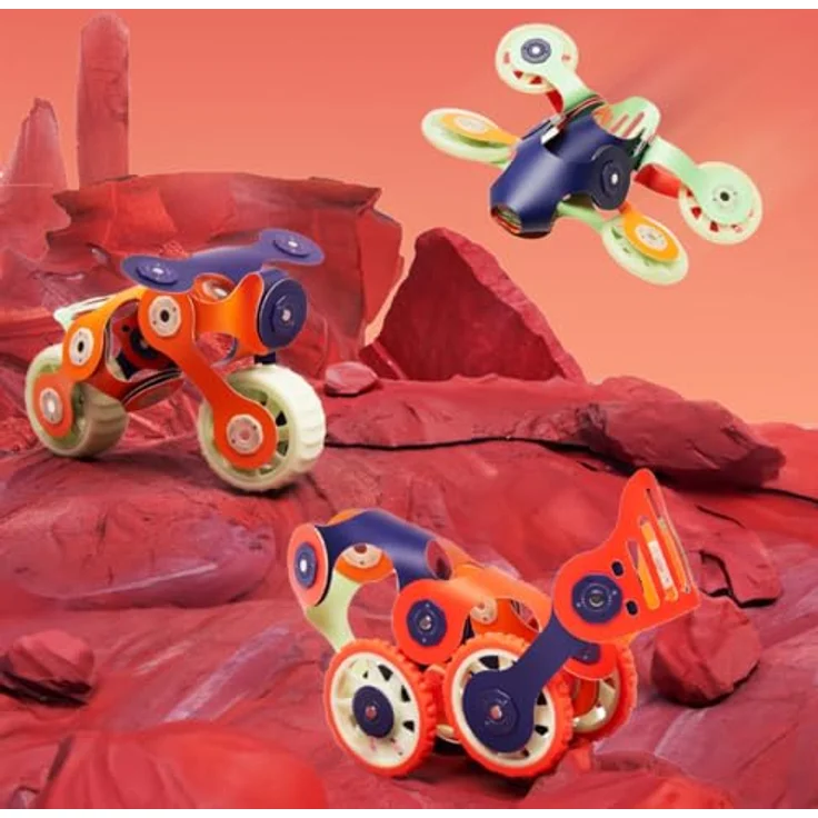Clixo Mars Rover Pack, Magnetisches Bauspielzeug mit nachtleuchtenden Rädern, 30 Flexible Magnetteile für STEM-Erkundung & Abenteuer – Bild 2