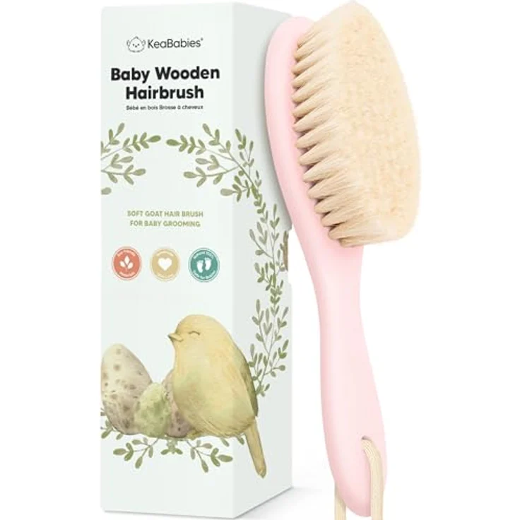 KeaBabies Baby Haarbürste Neugeborene, Holz Bürste mit weichen Ziegenhaaren, Milchschorf Pflege, Erstausstattung Babyzubehör (Blush, Oval) – Bild 1
