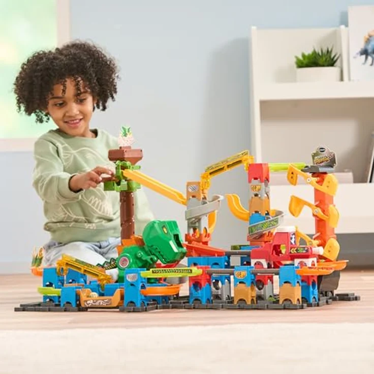 VTech Marble Rush - Dino Adventures Magnetic Set XL400 E - Interaktive Murmelbahn mit Dino-Figur und coolen Lichteffekten, 109 Bauteilen und 3 Schwierigkeitsstufen, für Kinder von 4-12 Jahren – Bild 3