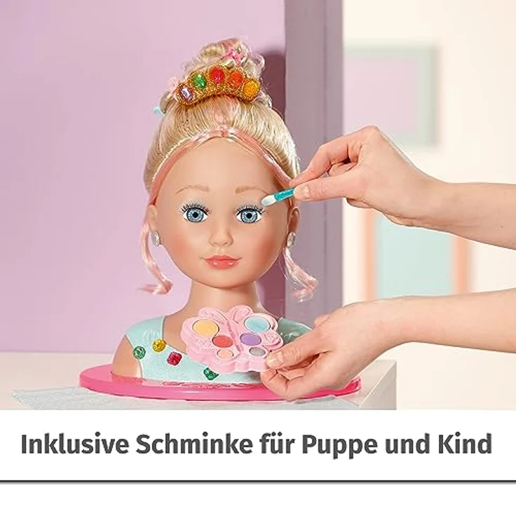 BABY born Sister Styling Head, Puppenschminkkopf für Kinder mit Langen blonden Haaren inkl. Schminkpalette, Bürste und Stylingaccessoires, Schminke für Puppe und Kinderhaut, 835432, Zapf Creation – Bild 5