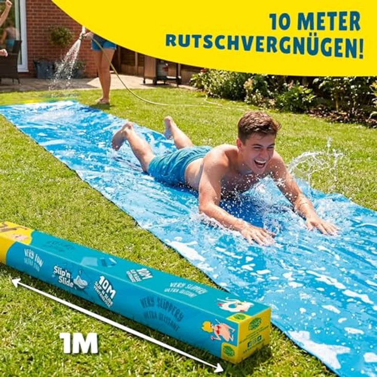 Original Cup XXL Wasserrutschmatte, 10 Meter Bauch Rutscher aus robustem PVC, wetterbeständig, für Kinder und Erwachsene, Slip'n Slide Spaß im Freien – Bild 3