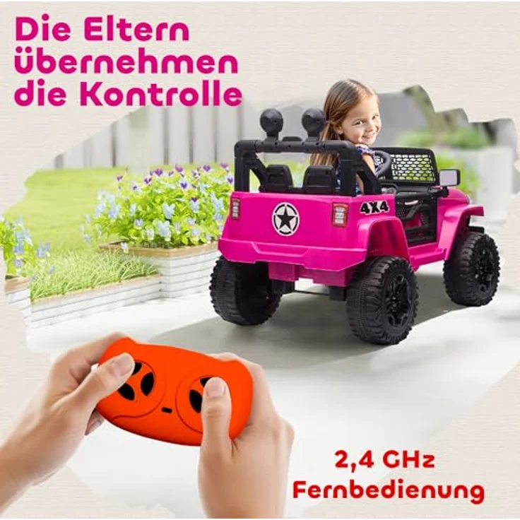 HOMCOM Elektro Kinderauto 12V, 4x4 mit 2x35W Motor, 2,4G Fernbedienung, LED Hupe, Sicherheitsgurt, Stoßdämpfer, rosa, für Kinder von 3-6 Jahren – Bild 4
