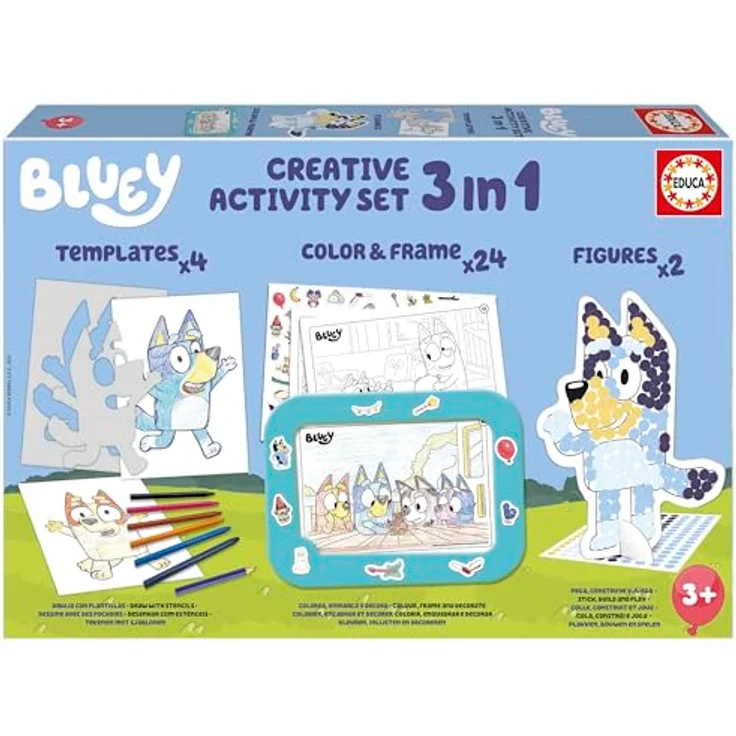 Educa Bluey Frame Creative Set 19887, 3-in-1 Mal- und Bastelset mit Ausmalblättern und Aufklebern für kreative Entfaltung – Bild 1