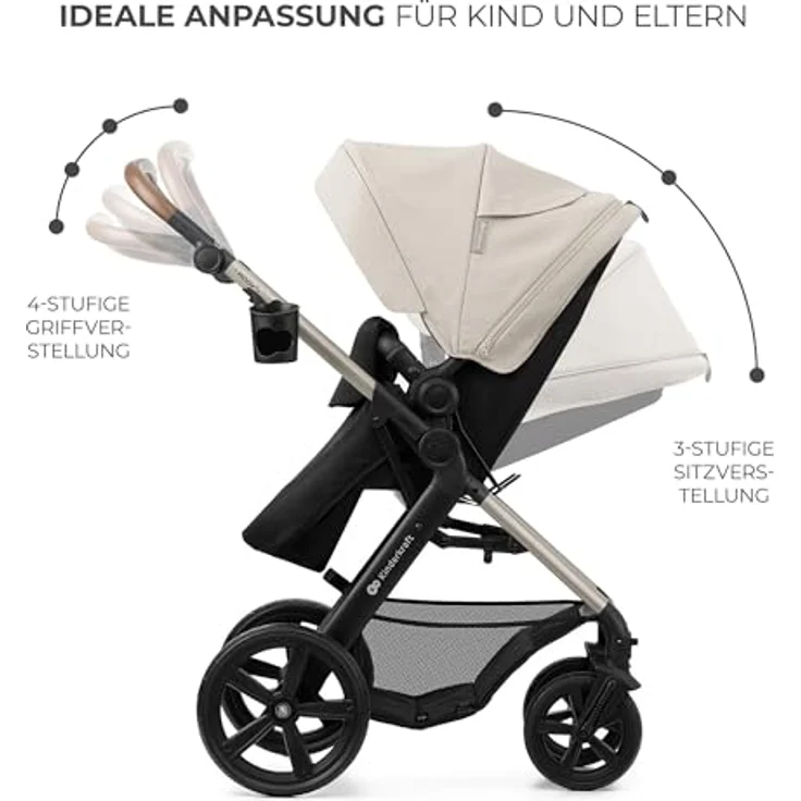 Kinderkraft MOOV 2, 4-in-1 Kombi-Kinderwagen-Set mit wendbarem Sitz, Babywanne, Babyschale MINK PRO i-Size, Isofix-Base, Wickeltasche & Zubehör - Moonlight Grey – Bild 14