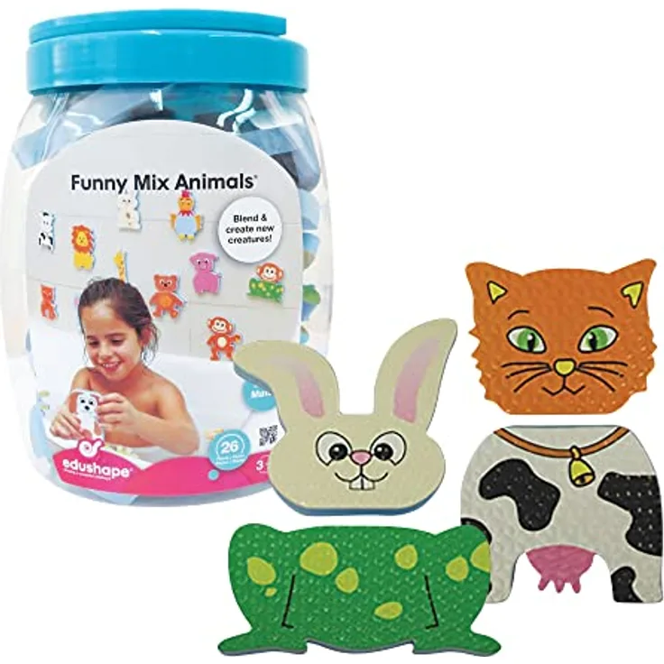 Edushape Blandet dyr til badet, 26-teiliges Babyspielzeugset im Eimer für Kinder ab 36 Monaten