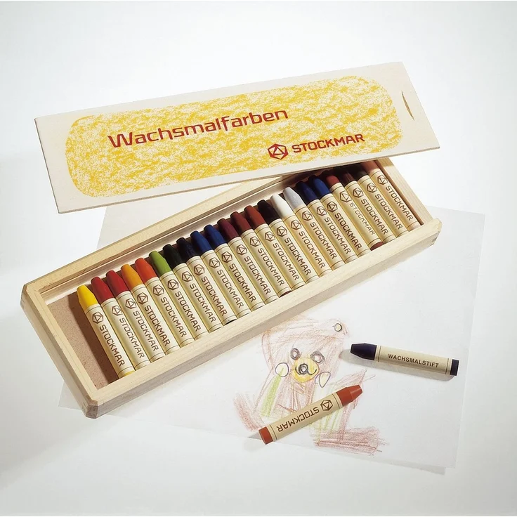 Stockmar Wachsmalstift 32600, 24 Farben in Holzkassette, mit Schaber und nach Bienenwachs duftend