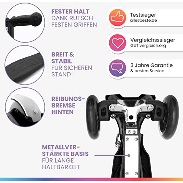 Fun Pro ONE Scooter, der Sichere Premium Roller Kinder 3 Jahre, LED Räder, faltbar, ab Kleinkind Junge Mädchen, Händler aus HH, 3 Jahre Garantie, rot – Bild 2