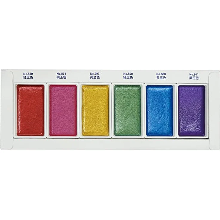 Kuretake Gansai Tambi 6 Color Set, Metallic Malfarben in Edelsteinfarben mit hoher Opaizität – Bild 2