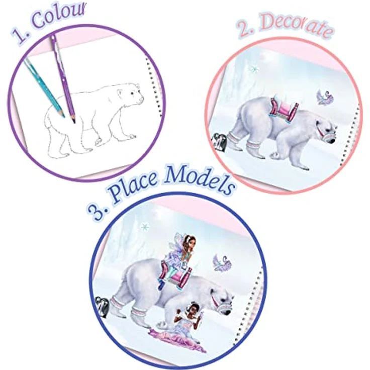 Depesche 12072 TOPModel Iceworld Create your Fantasy Friend - Mal- und Stickerbuch mit 24 Seiten zum Gestalten fantastischer Wesen, Malheft mit Stickerbogen und Spiralbindung – Bild 4