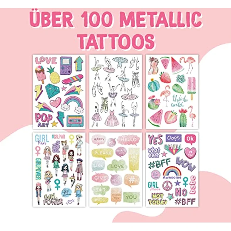 Papierdrachen 100 Metallic-Tattoos für Kinder, hautfreundliche Pop Art Tattoos in Silber, langlebig & wasserfest, hergestellt in Deutschland – Bild 2