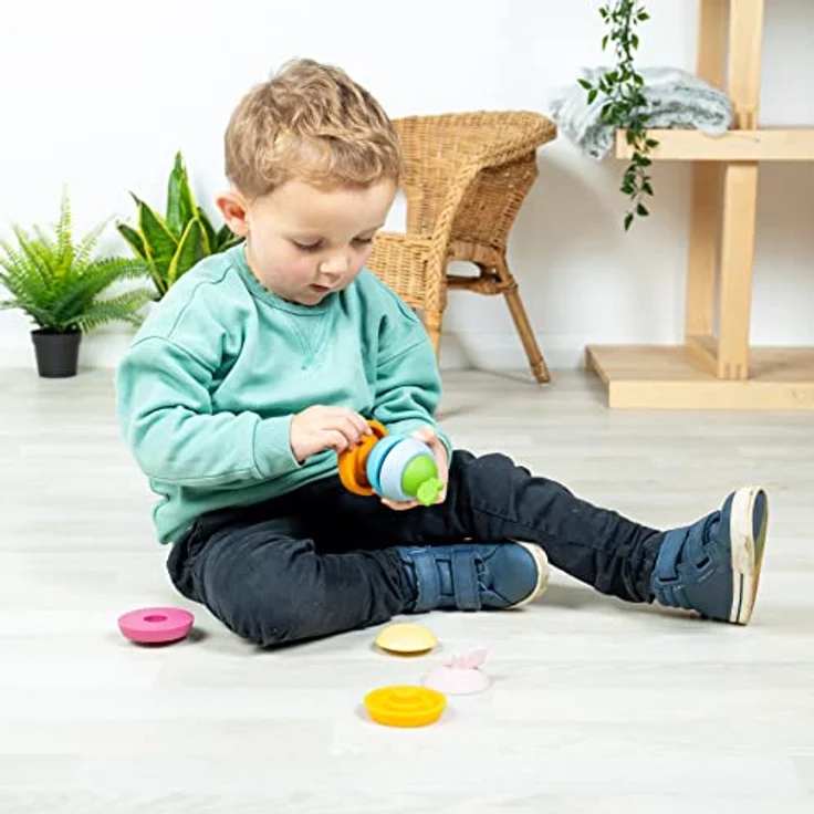 Bigjigs Wooden Stackable Apple and Pear, 5-teiliges Babyspielzeug aus Silikon zum Stapeln und Beißen – Bild 8
