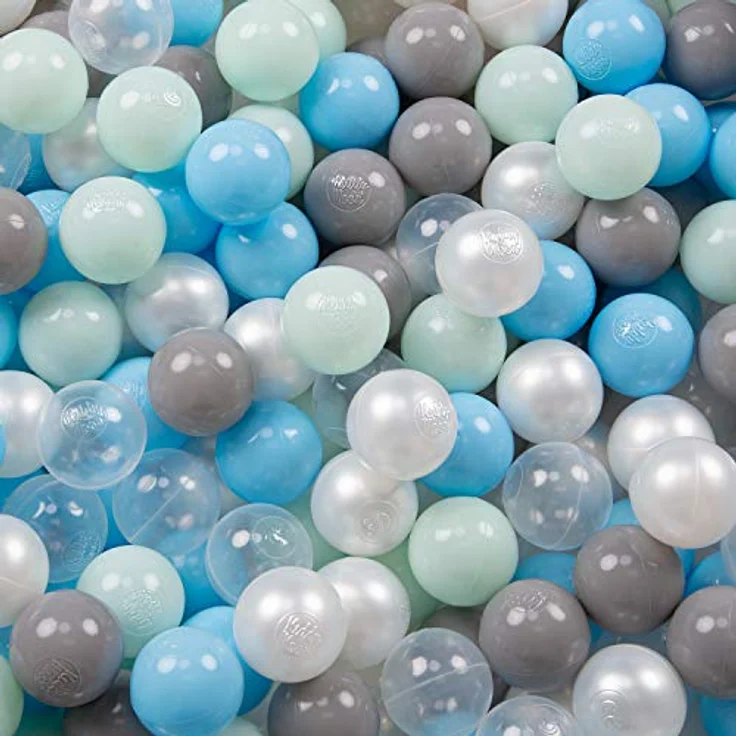 KiddyMoon 300 ∅ 6Cm Kinder Bälle für Bällebad, BPA-frei, Pastellfarben, Made in EU, Perle/Grau/Transparent/Baby Blau/Minze – Bild 2