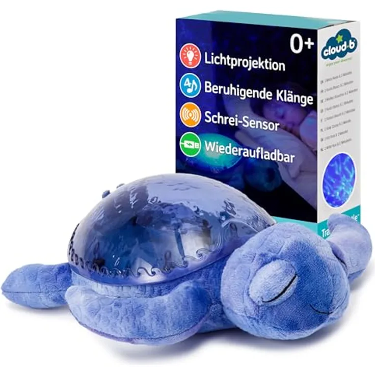 Cloud b Tranquil Turtle™ wiederaufladbares Ocean Musik-Nachtlicht | Unterwasserprojektionen | 4 beruhigende Geräusche | Helligkeit einstellbar | Timer | Tränenmelder | recycelter Stoff