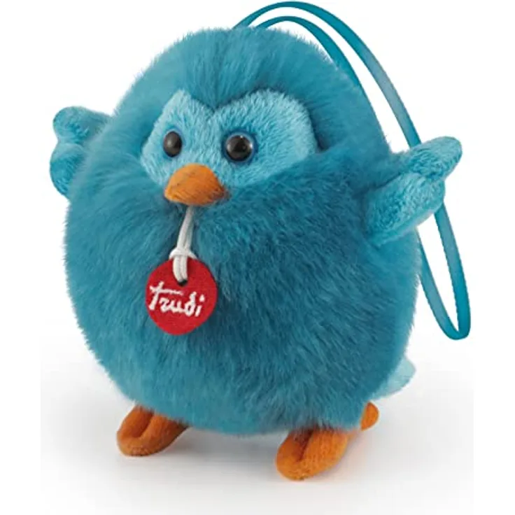 Trudi 29096 Charms Vögelchen ca. 10 cm, Größe XXS, Flauschiger Anhänger aus Plüsch, hochwertiges Stofftier mit weichen Materialien und Satinband, waschbar, Plüschtier zum Sammeln für Kinder, Blau