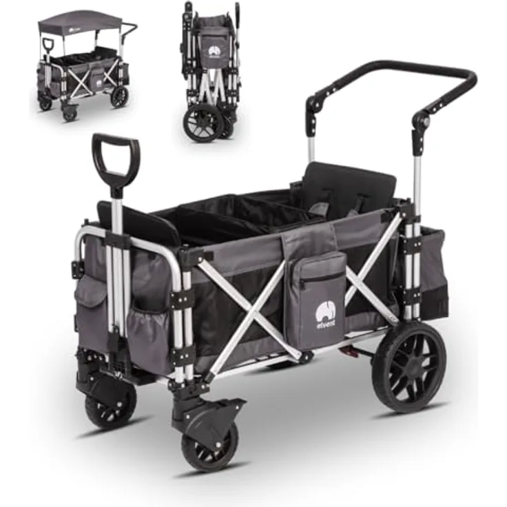elvent FamilyStar 2 Kinderwagen 2-Sitzer – leicht, faltbar, bis 80 kg, Sonnendach, Sitzpolster, 5-Punkte-Gurt, Fußbremse