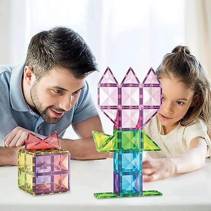 PicassoTiles Magnetische Bausteine in Diamantform, 63 Stück – Fliesenblöcke mit Auto und LKW – Set d – Bild 3