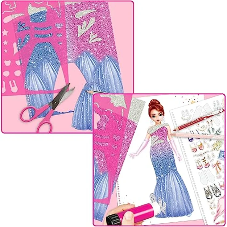 Depesche 12577 TOPModel Create your Glamour Special - Malbuch mit 52 Seiten zum Designen glamouröser Outfits, Spiralbuch mit vorgedruckten Models, inkl. Zubehör - Preisvergleich – Bild 5