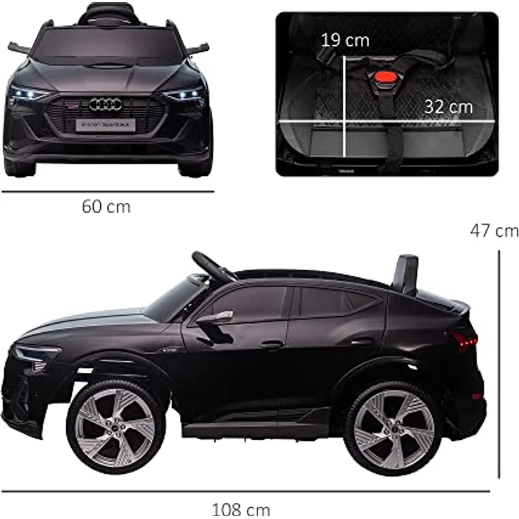 HOMCOM Elektro Kinderauto 12V Elektrofahrzeug Audi E-tron Elektroauto mit Fernbedienung, Sicherheitsgurt, Musik (MP3/USB/TF), Kinderfahrzeug für Kinder 3-5 Jahre, 3-5 km/h, Schwarz – Bild 5