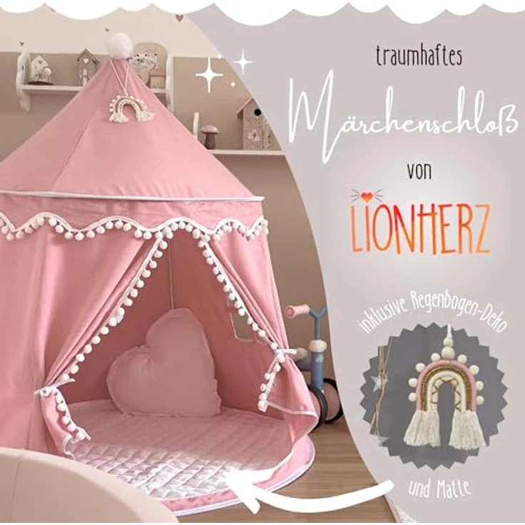 LIONHERZ® DAS ORIGINAL Spielzelt Baumwolle/Hanf, Kinderzelt Tipi Indoor mit CirculAir-Stoff für optimale Luftzirkulation, stabile Fiberglasstangen, inklusive Tragetasche und optionaler Bodenmatte – Bild 4