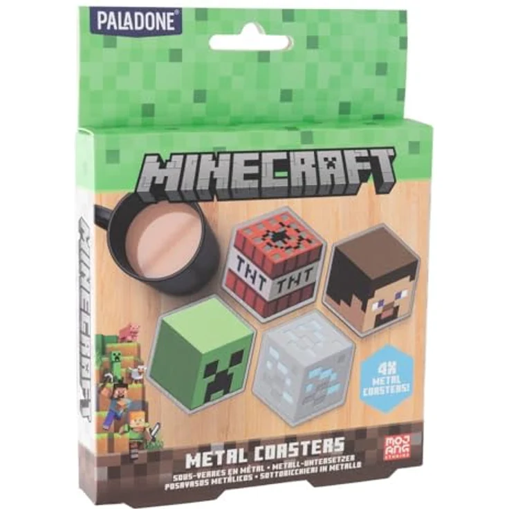 Paladone Minecraft Untersetzer 4er-Pack, Metall, mit ikonischen Motiven, offizielles Lizenzprodukt – Bild 2
