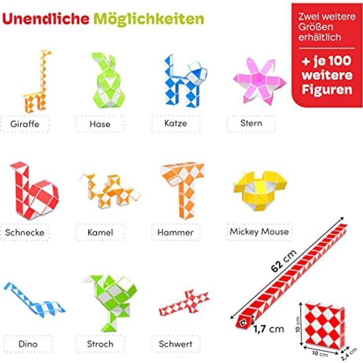 CUBIDI® Original Magic Snake, 3D-Puzzle mit 36 Blöcken in Rot, Anti-Stress Spielzeug für Kinder und Erwachsene, ideal als Mitgebsel oder kleine Geschenke für Kindergeburtstage – Bild 3