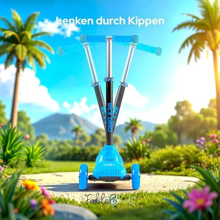 FableKids Kinderroller Tretroller Cityroller Blau, höhenverstellbar, klappbar, mit LED-Leuchträdern, für Kinder ab 3 Jahren – Bild 6