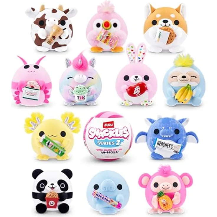 Zuru Snackles Serie 2 5-Zoll-Snackle von ZURU Cuddly Squishy Komfort 5-Zoll-Plüsch mit lizenzierten Snack Marke Accessoire zufällige Auswahl, Superweicher Plüsch, 12 Charaktere zum Sammeln