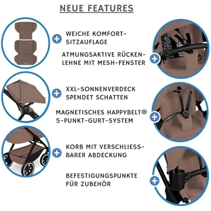 ABC Design Buggy & Sportwagen Samba 2 - Dark Beige, inkl. Gratis Mobilitätsgarantie, mit großem Sonnenverdeck, HappyBelt® 5-Punkt-Gurtsystem und All-Terrain Luftkammerrädern – Bild 2