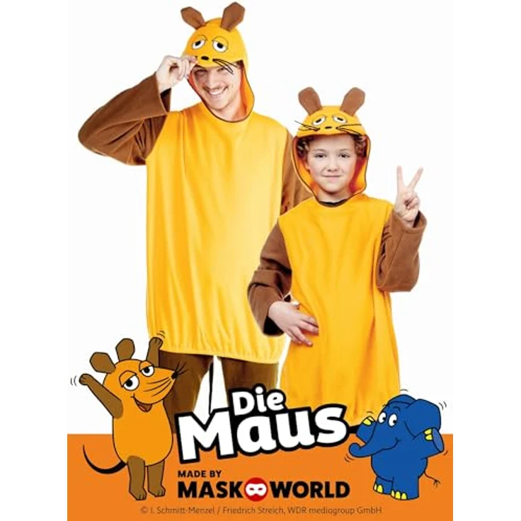 Maskworld Die Sendung mit der Maus Maus Kostüm Größe L Hoodie Kapuzen-Pulli Orange-braun für Karneval, Halloween & Motto-Party – Bild 4