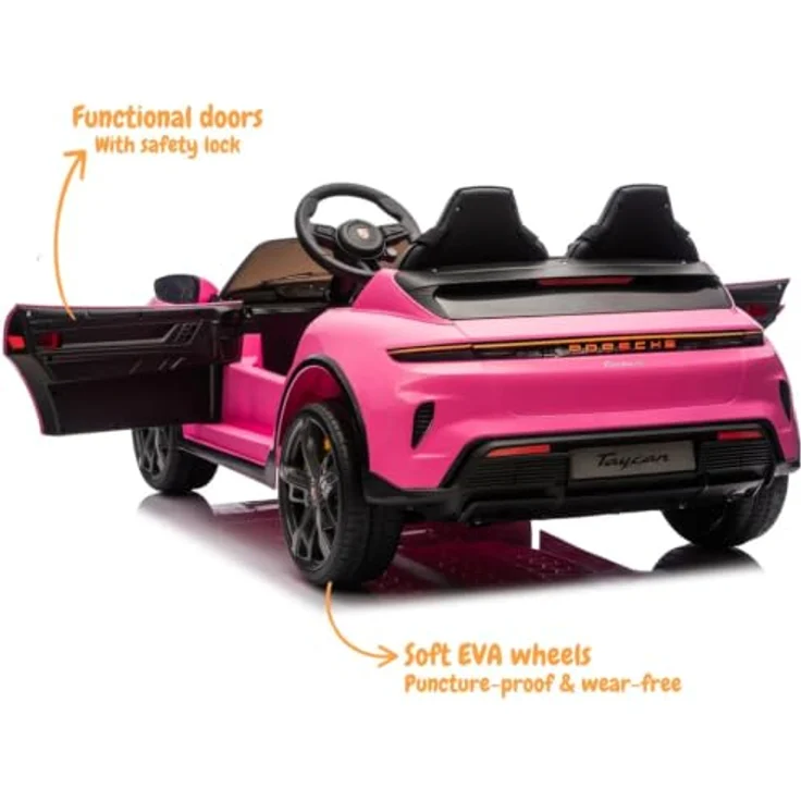 Porsche Taycan Turbo S Elektro Kinderauto 24V, 2 Sitzer für 2 bis 6 Jahre, rosa, mit MP3-Player und Fernbedienung – Bild 3