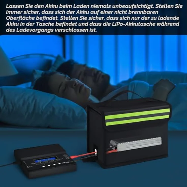 FLASLD Feuerfeste LiPo Tasche, explosionssicher mit Reflektorstreifen, 22 x 17 x 15 cm, inkl. Ladeanschluss – Bild 2