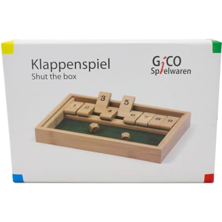 GICO Shut The Box Spiel/Klappenspiel aus Holz - Hochwertige Spielkassette mit Klappen von 1-9, für Kinder und Erwachsene, Original GICO Markenartikel, 24 x 17 x 2,5 cm – Bild 3