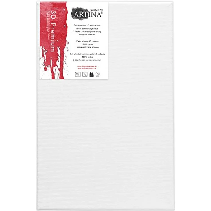 Artina 3D Leinwand 20x30cm, bespannt auf FSC® Keilrahmen, 3-fach weiß vorgrundiert, 100% Baumwolle, 380 g/m² - Künstlerbedarf – Bild 1