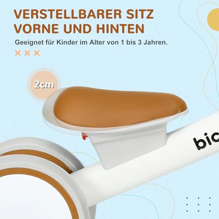 AIYAPLAY Laufrad für Kleinkinder, verstellbarer Sitz, 7 Zoll TPU-Räder, braun+weiß, 56 x 27 x 39 cm – Bild 4