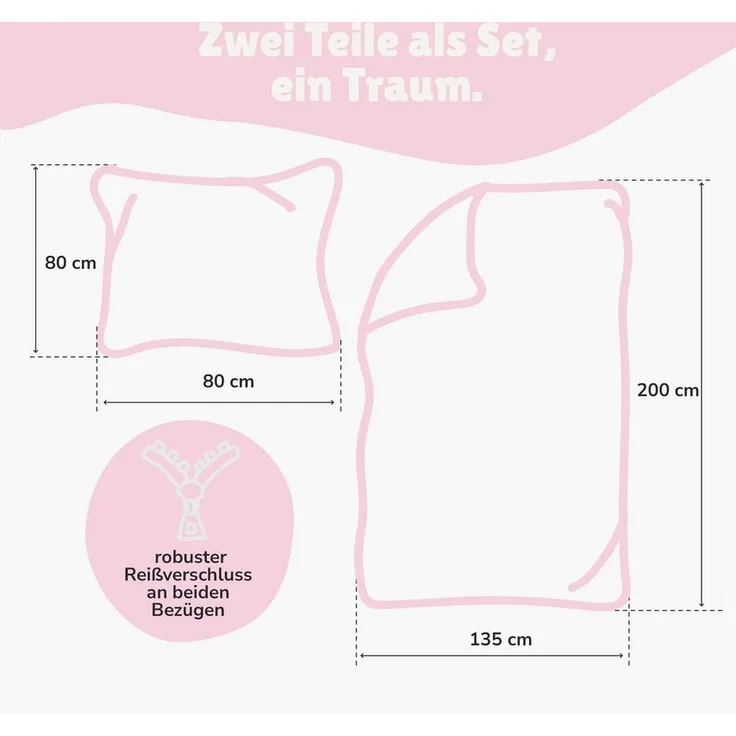 Bettwäsche für Teenager Mädchen 135x200 + 80x80 cm rosa Motiv Sleep & Sweet Dreams aus 100% Baumwolle