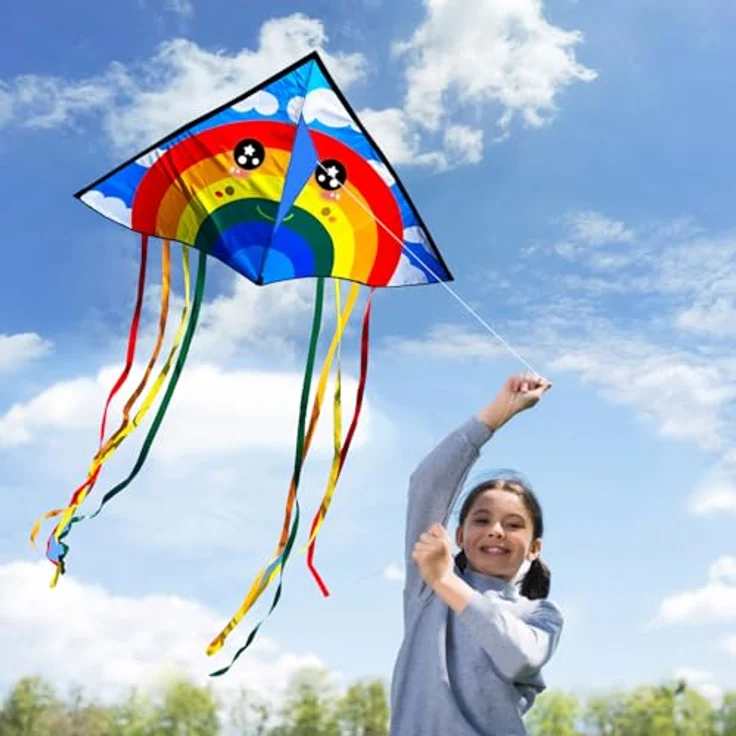 HONBO Rainbow Delta Kite, Winddrachen für Erwachsene und Anfänger, leichter Flieger mit robustem Design, inklusive Leinen und Wirbel, ideal für Outdoor-Spiele und Strand, lebendige Farben – Bild 2