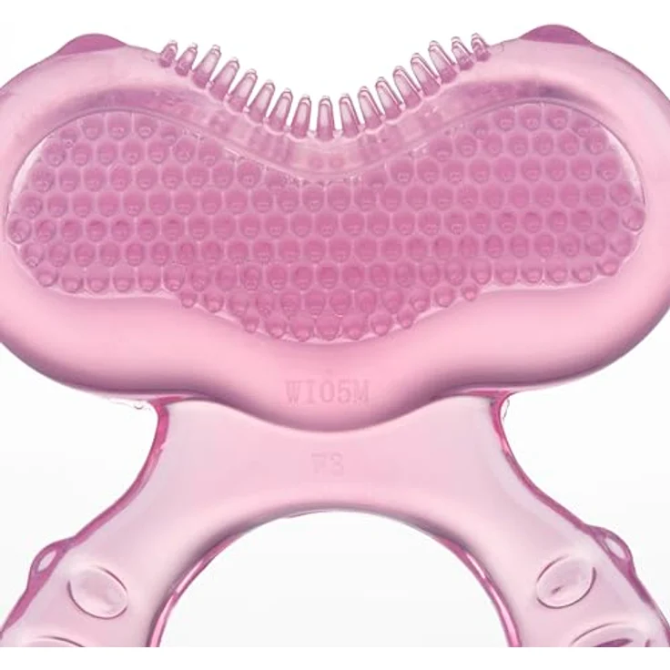 Nuby Teethe-eez Silikon-Beißring, weiche Zahnungshilfe mit strukturierter Oberfläche zur Zahnfleischmassage, hygienisches Etui inklusive, rosa, ab 3 Monaten – Bild 3