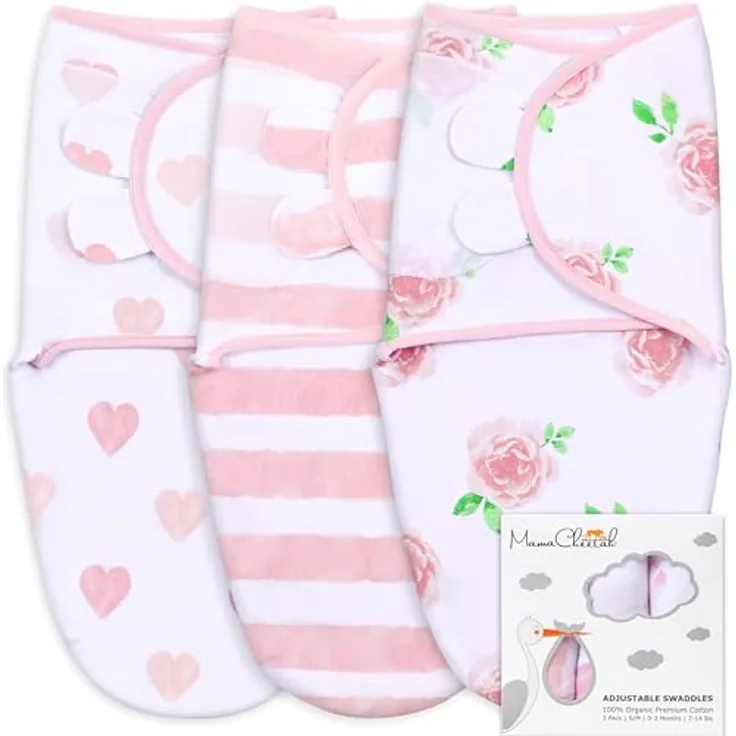 Mama Cheetah Baby Swaddle Sack 3-6 Monate, Bio-Baumwolle, verstellbarer Schlafsack für Säuglinge, 3er-Pack, fördert gesunden Schlaf und Hüftgesundheit