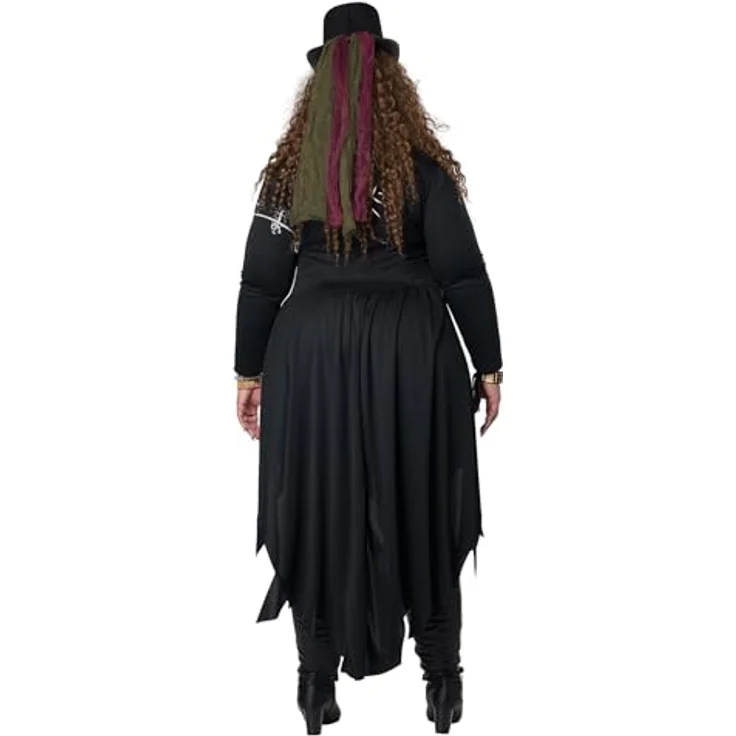 Metamorph Voodoo Mistress Kostüm, XXL, frackähnlicher Mantel mit roter Weste, Zylinderhut und Halskette in Form einer Affenhand – Bild 3