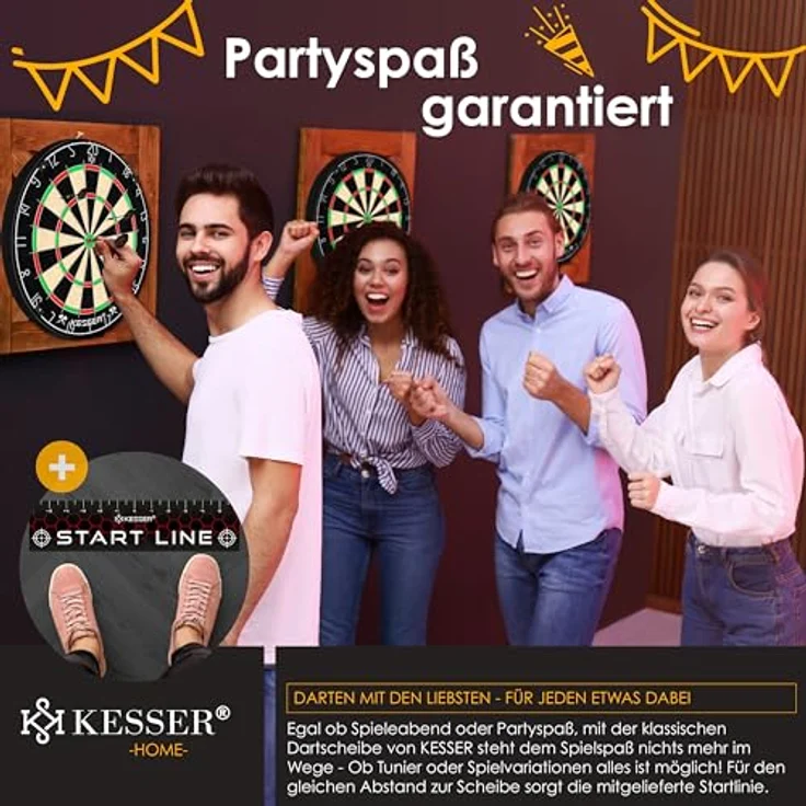 KESSER® Dartscheibe kork mit 9 Dartpfeile Professional Dartboard + 21 Pro Flights + Zubehör Steeldart Offizielles Dartscheibe 9 Pfeilen Metallspitze Profi Steeldartscheibe - Dartboard inkl. Montageset Classic – Bild 4