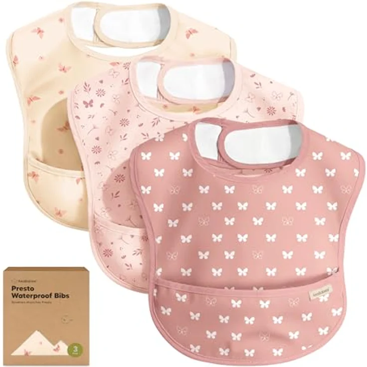 KeaBabies Presto Lätzchen Baby 3er-Pack, Wasserdicht mit Auffangschale, Schmutzabweisend, Abwaschbar, für Jungen und Mädchen (Butterflies) – Bild 1